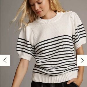 Anthropologie English Factory Cotton Puff Sleeve Striped Sweater Short Sleeve
